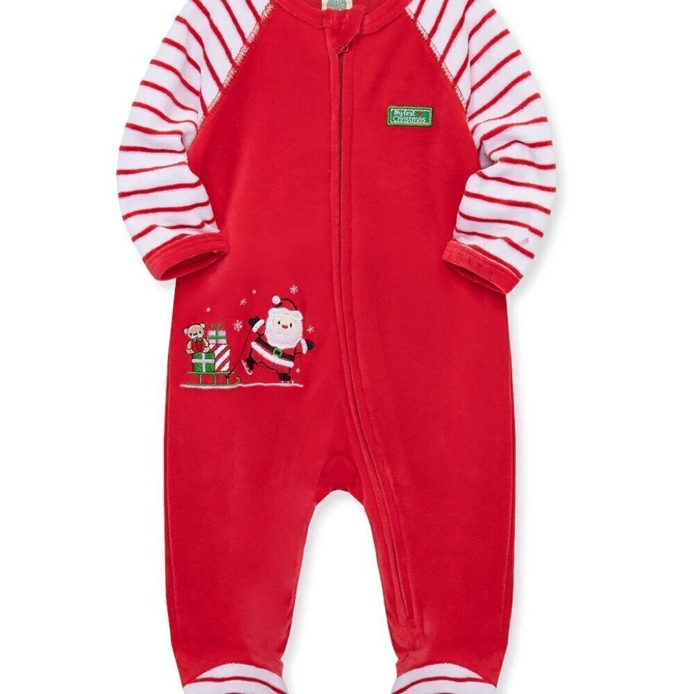 Little me Santa Velour Zip Footie 3 months